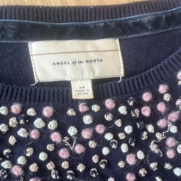 ** ANGEL OF THE NORTH ANTHROPOLOGIE Navy POM POM CASHMERE BLEND SWEATER XS - Picture 8 of 8